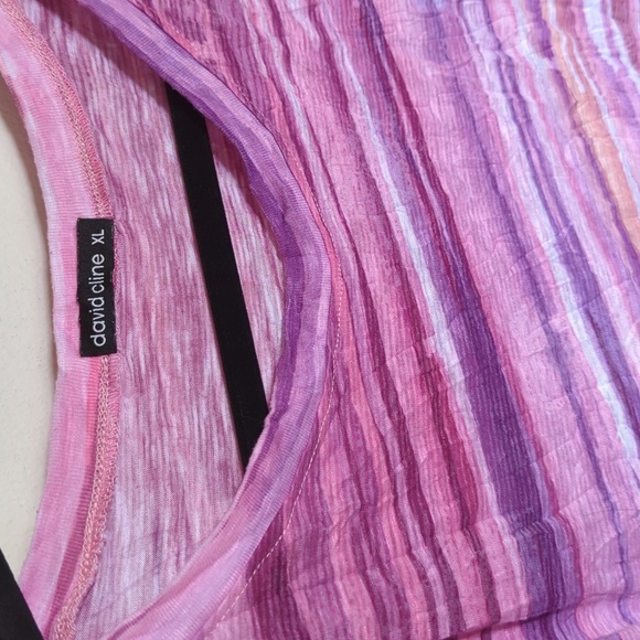 David Cline Shirt Pink Purple Striped Crushed Top Stretch Tie Orchid Size XL - Picture 2 of 5